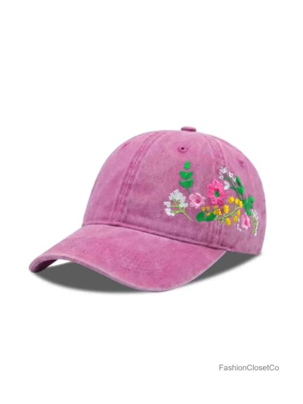Embroidered Floral Baseball Cap - Soft Cotton Adjustable